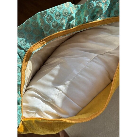 2 World Travel dancer couch Throw Pillow Mustard/Yellow Fancy Embroidered 20x20 - Picture 5 of 7